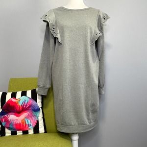 Express Grey Ruffle Long Sleeve Tunic Sweatshirt Dress Small